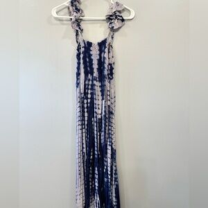 Raviya Maxi Dress Women's S Smocked Navy Blue Tie Dye Low Sleeveless Size L